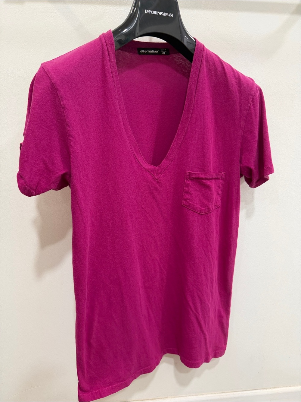 Alternative Apparel Men’s Fuchsia V-Neck Pocket Tee